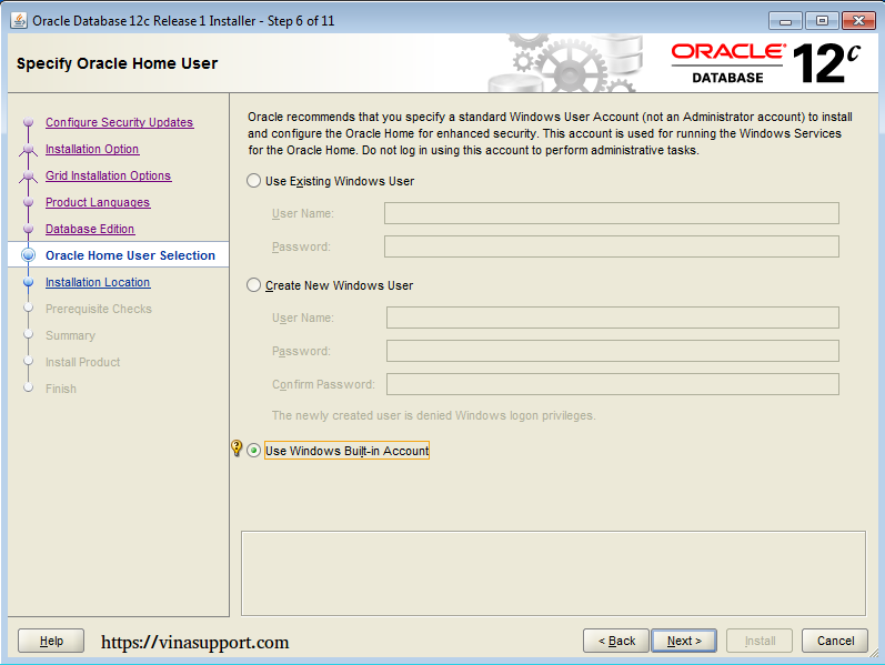 Cài đặt Oracle Database 12c trên Windows step 10