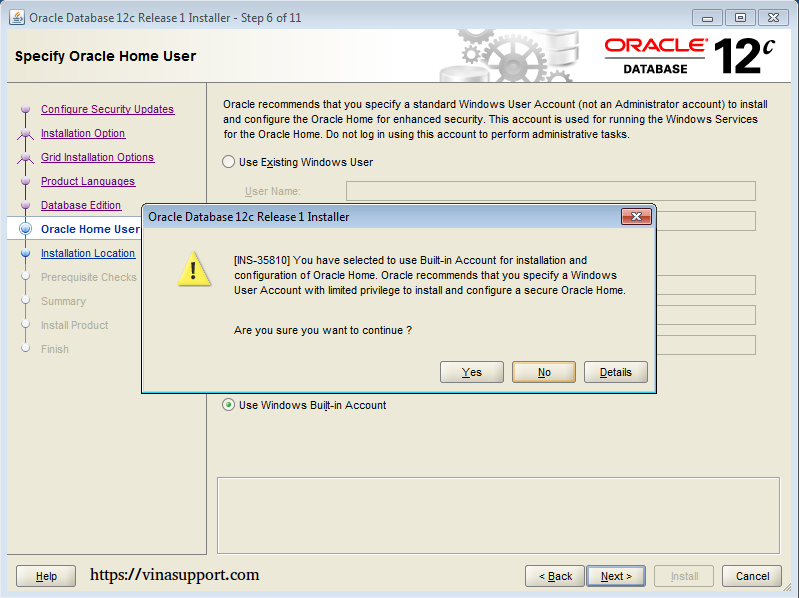 Cài đặt Oracle Database 12c trên Windows step 11