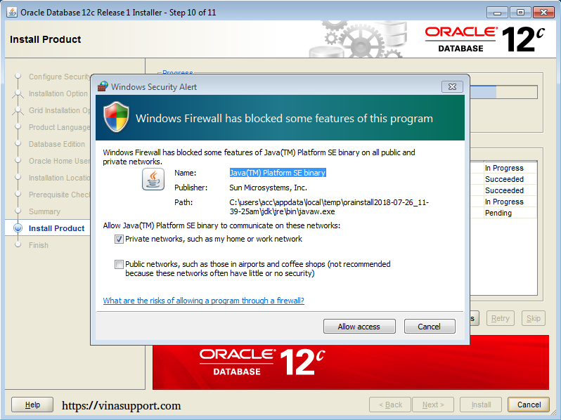 Cài đặt Oracle Database 12c trên Windows step 15