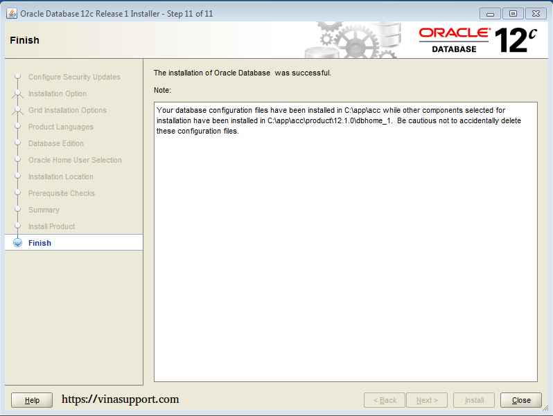 Cài đặt Oracle Database 12c trên Windows step 16