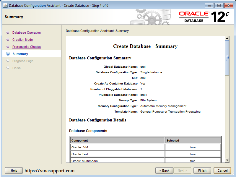 Cài đặt Oracle Database 12c trên Windows step 20