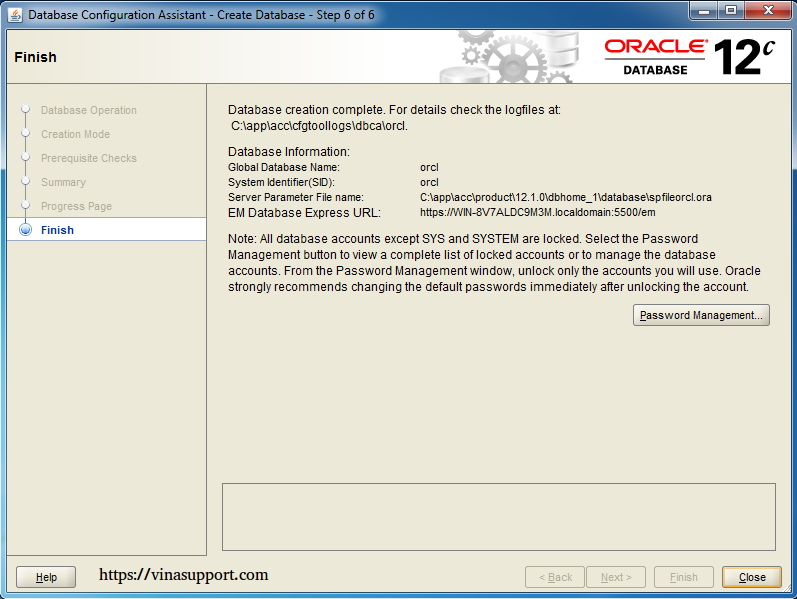 Cài đặt Oracle Database 12c trên Windows step 23