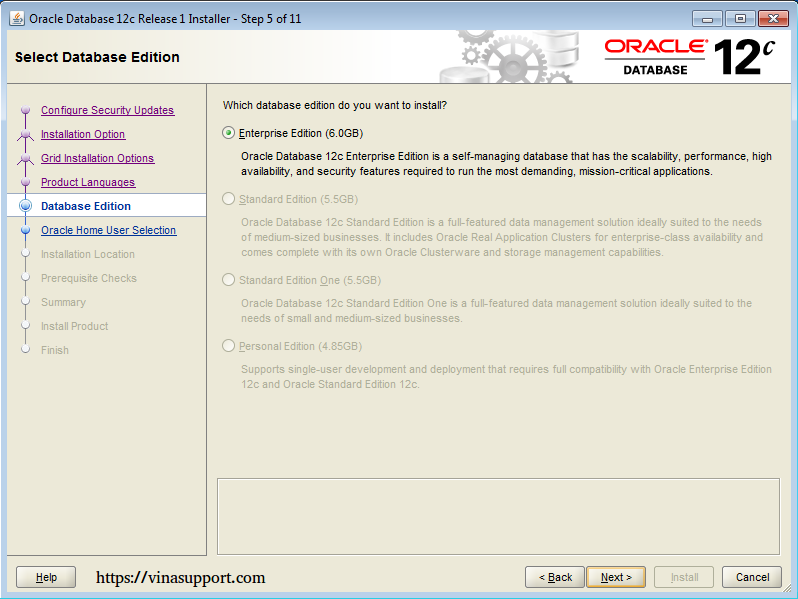 Cài đặt Oracle Database 12c trên Windows step 9