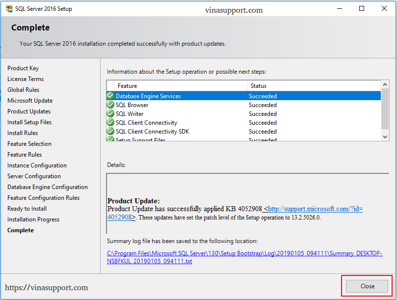 Cai dat SQL Server 2016 Step 12