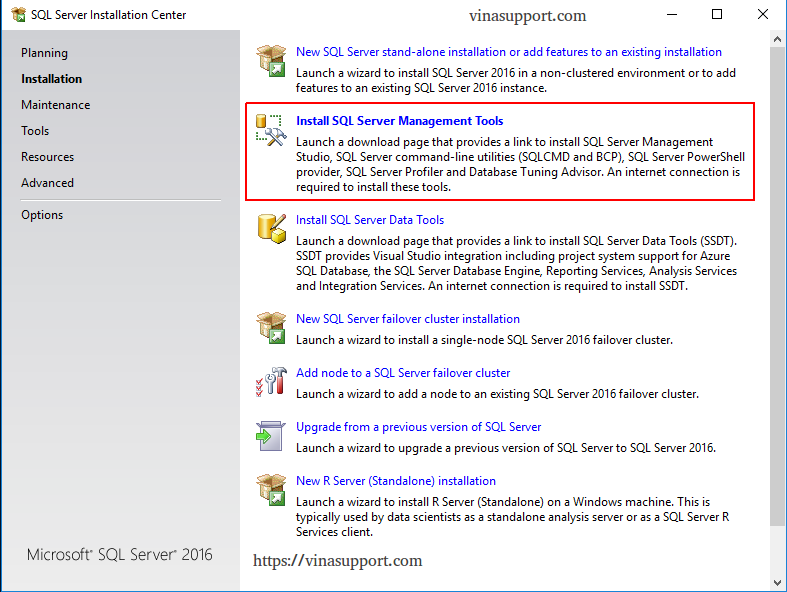 Cai dat SQL Server Management Tools Step 1