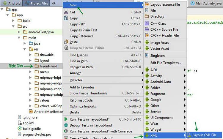 Cách tạo Layout Landscape trong Android Studio