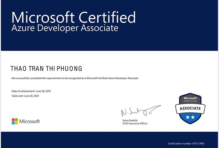 Bản chứng chỉ Azure Developer Associate 