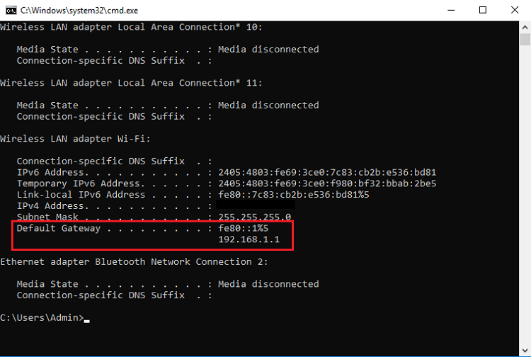 Kiểm tra Default Gateway bằng câu lệnh IPconfig trong CMD