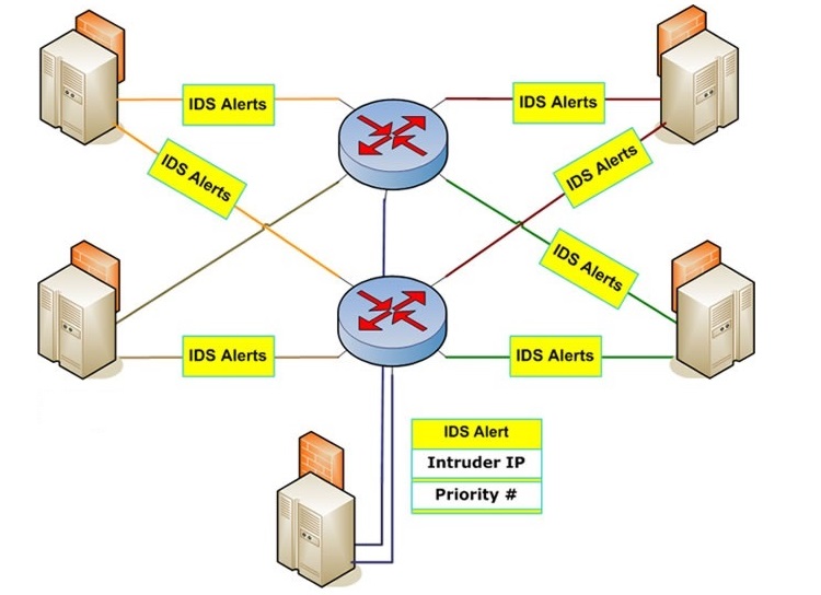 IDS đặt giữa router và firewall để theo dõi tất cả các lưu lượng trên cả 2 chiều