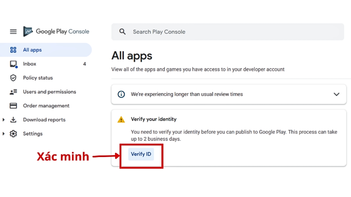 Xác minh danh tính tài khoản Google Play Developer