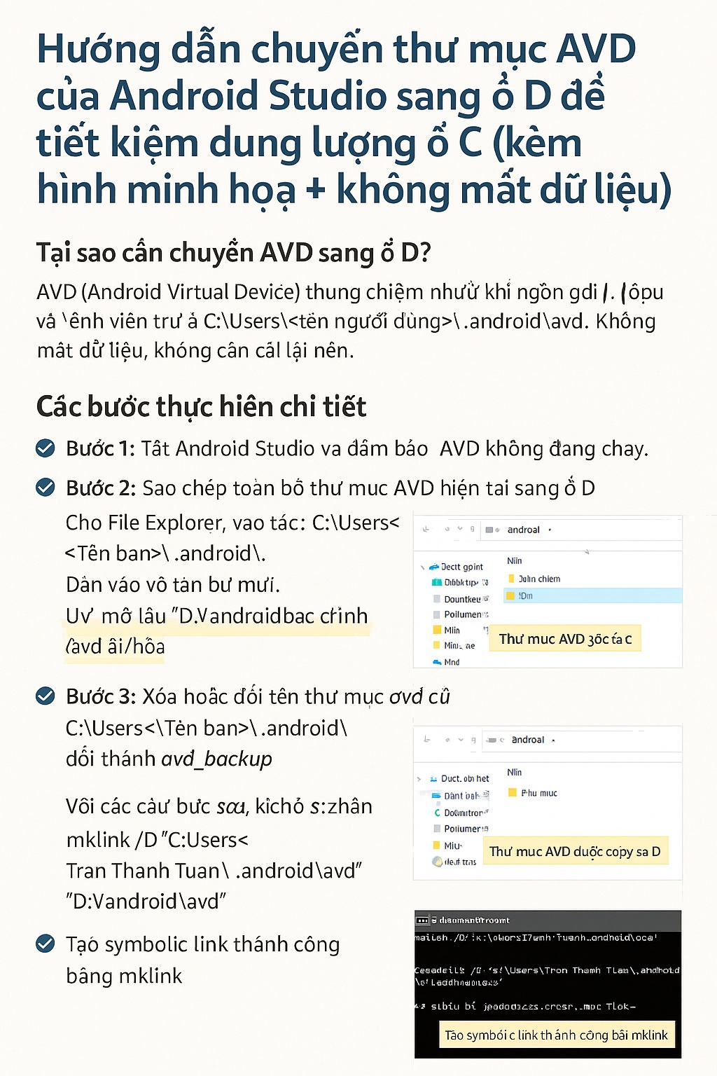 Cách chuyển thư mục AVD của Android Studio sang ổ D để tiết kiệm dung lượng ổ C